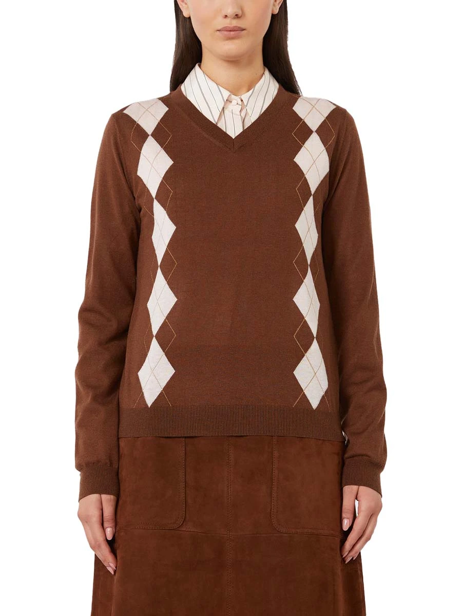 MAGLIA GIROCOLLO FANTASIA ROMBO DONNA MARRONE