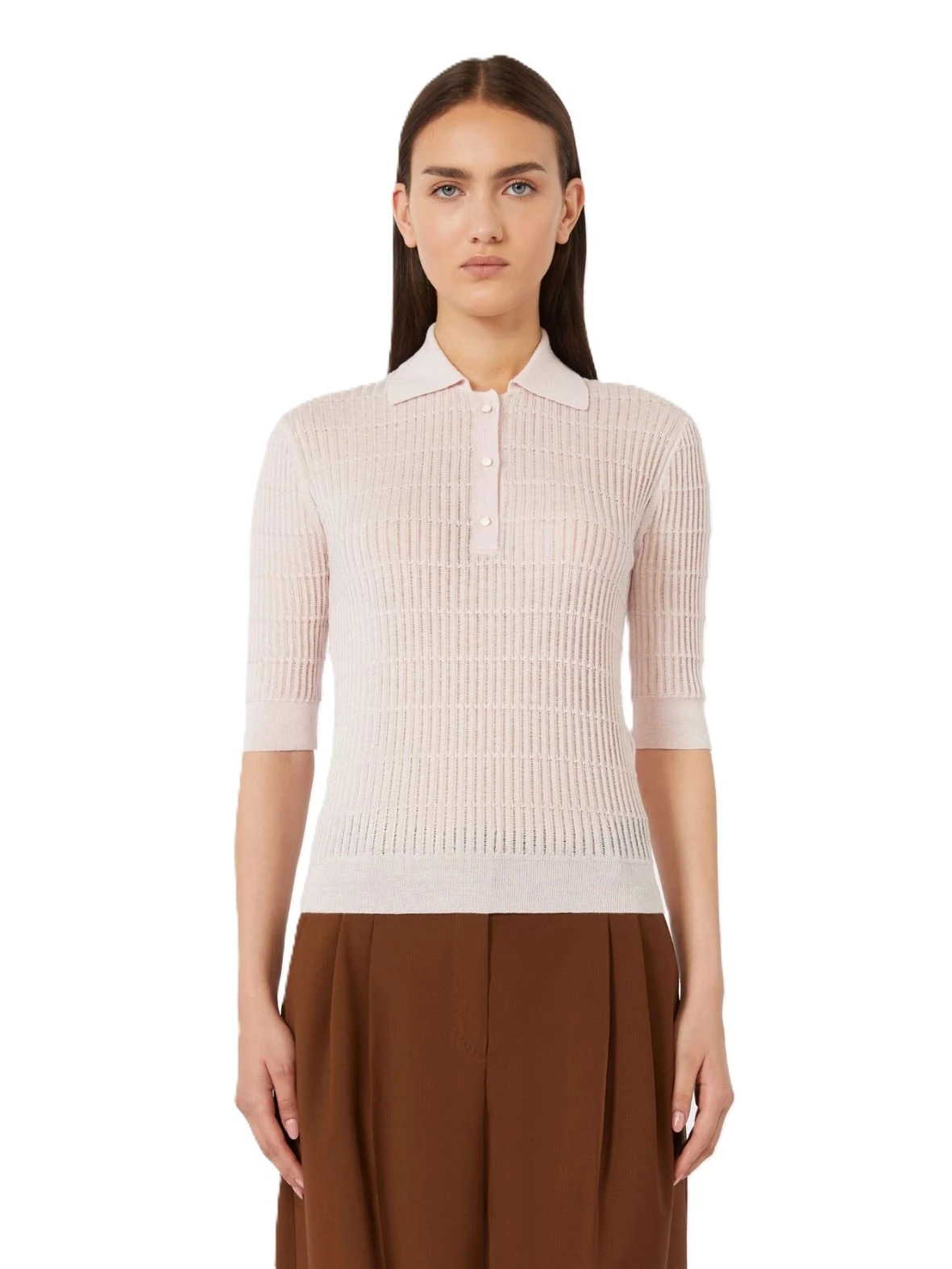 POLO IN FILATO DI LANA E SETA DONNA ROSA