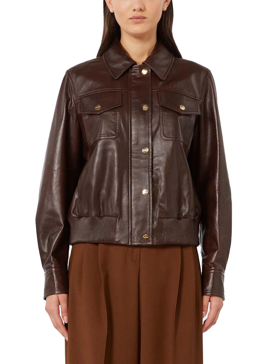 GIACCA IN PELLE COLLETTO A CAMICIA DONNA MARRONE