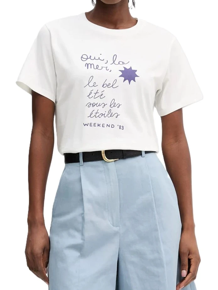 T-SHIRT MANICA CORTA CON STAMPE FANTASIA DONNA BIANCO VIOLA