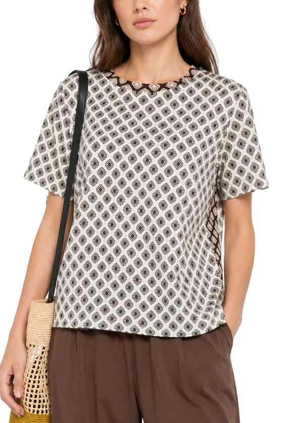 T-SHIRT MANICA CORTA IN COTONE A FANTASIA DONNA BIANCO