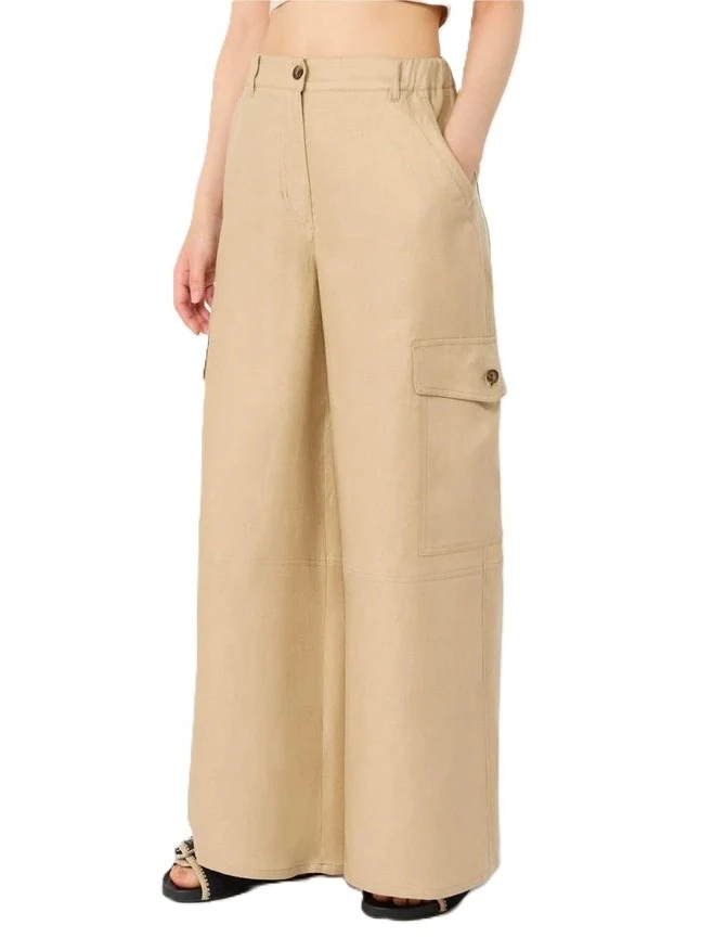 PANTALONA CARGO IN LINO STILE SAFARI DONNA BEIGE