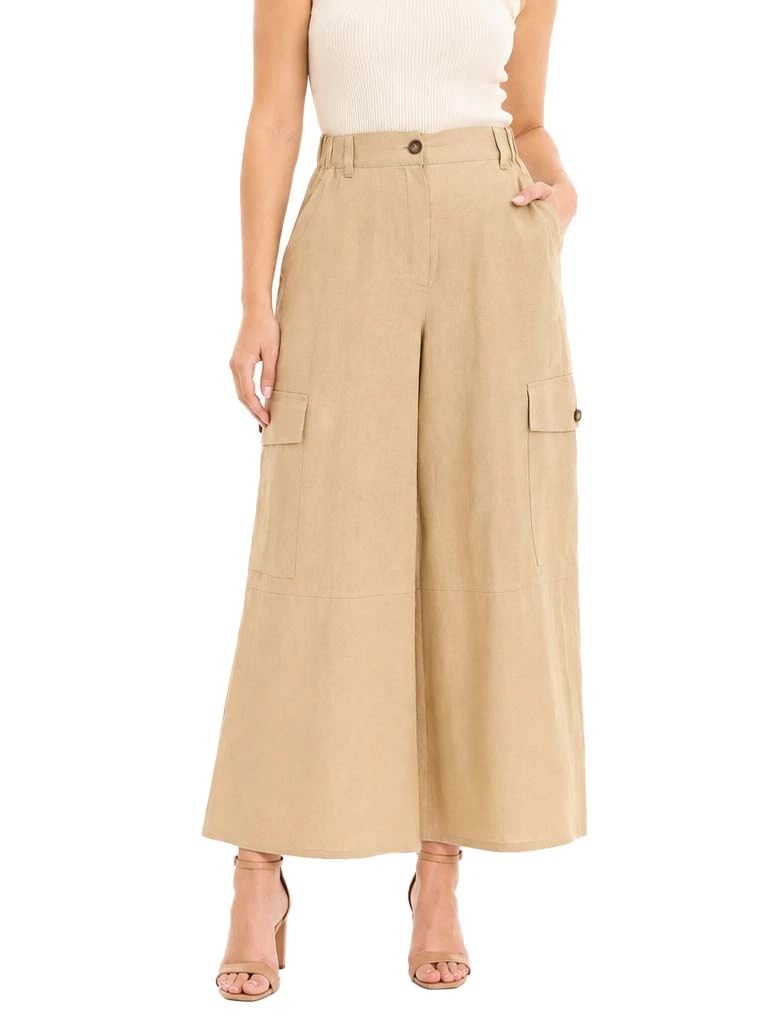 PANTALONI CARGO IN LINO STILE SAFARI DONNA BEIGE