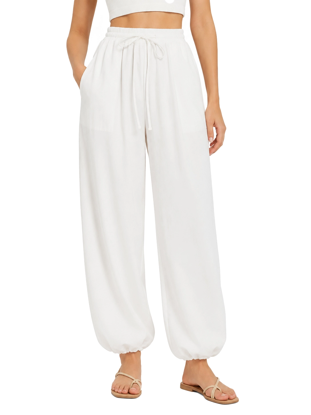JOGGERS GAMBA AMPIA CON COULISSE DONNA AVORIO