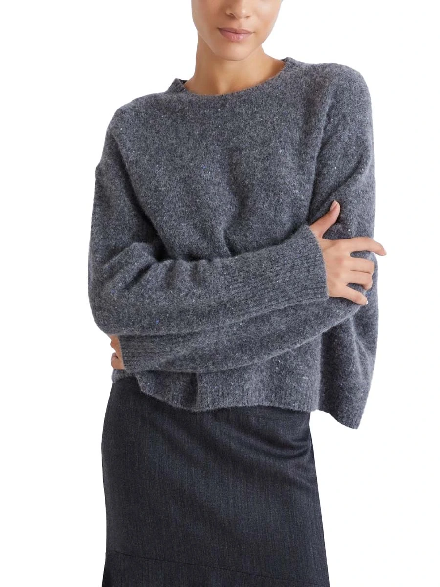 MAGLIA GIROCOLLO IN MISTO ALPACA E LANA IN FILATO BOTTONATO DONNA GRIGIO