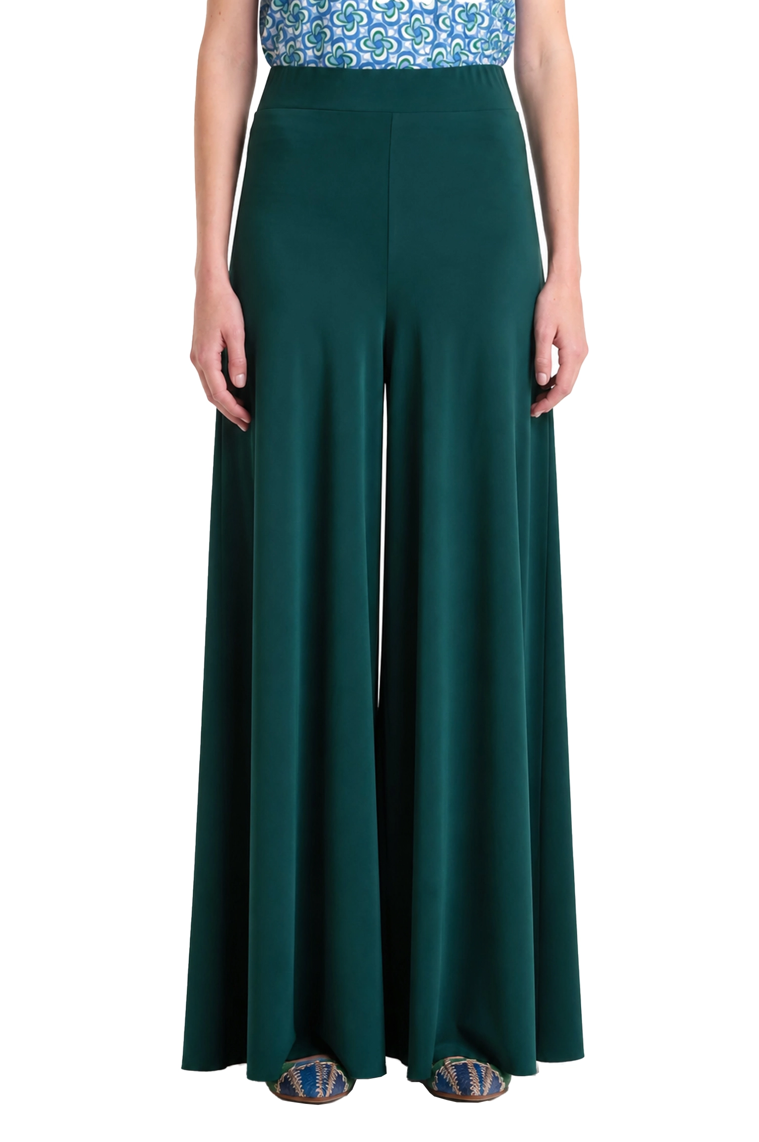 PANTALONE PALAZZO IN JERSEY LEGGERO CON ELASTICO IN VITA DONNA VERDE