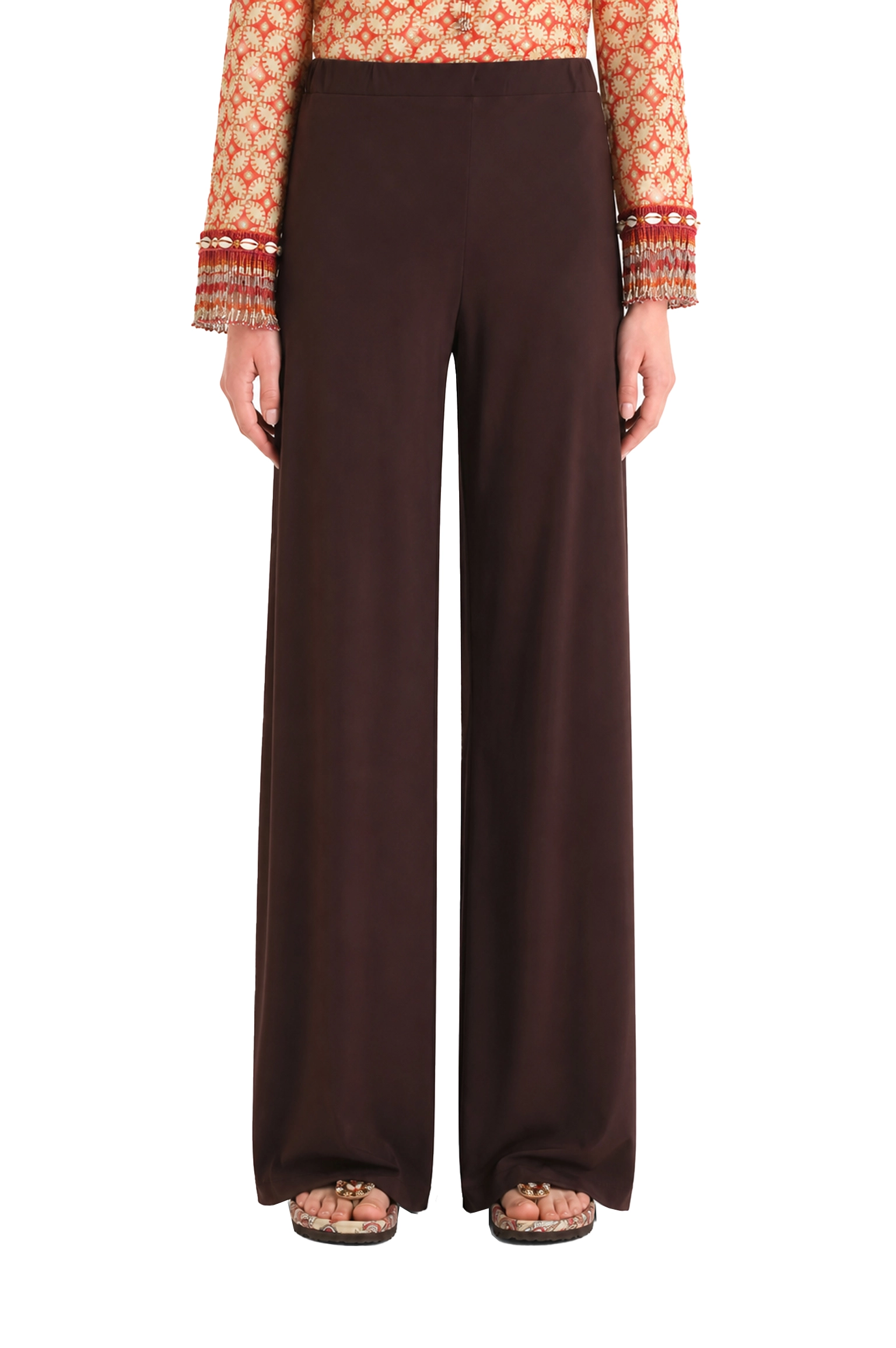 PANTALONE PALAZZO IN JERSEY LEGGERO CON VITA ELASTICIZZATA DONNA MARRONE