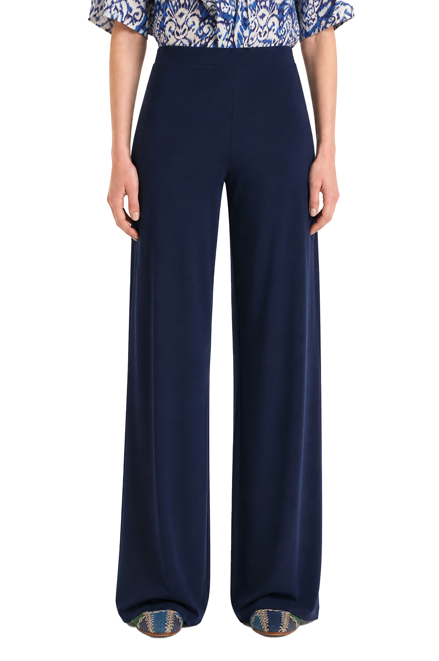 PANTALONE PALAZZO IN JERSEY LEGGERO CON VITA ELASTICIZZATA DONNA BLU