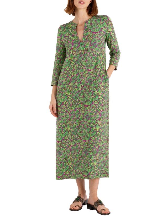 VESTITO LUNGO KAFTANO IN JERSEY CON SPACCHI LATERALI DONNA VERDE