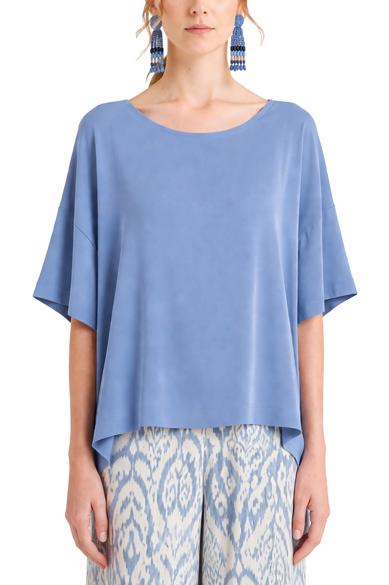 T-SHIRT MANICA CORTA IN CRÊPE CON MANICA TRE QUARTI DONNA AZZURRO