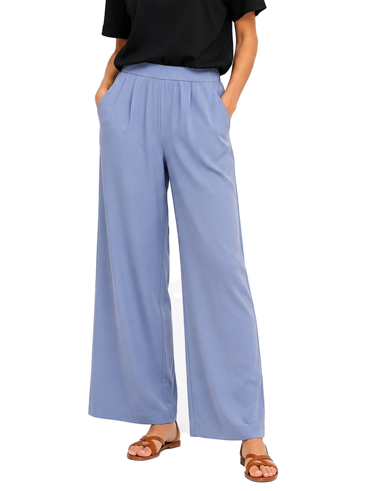 PANTALONE PALAZZO CON PINCES FRONTALI ED ELASTICO IN VITA DONNA AZZURRO
