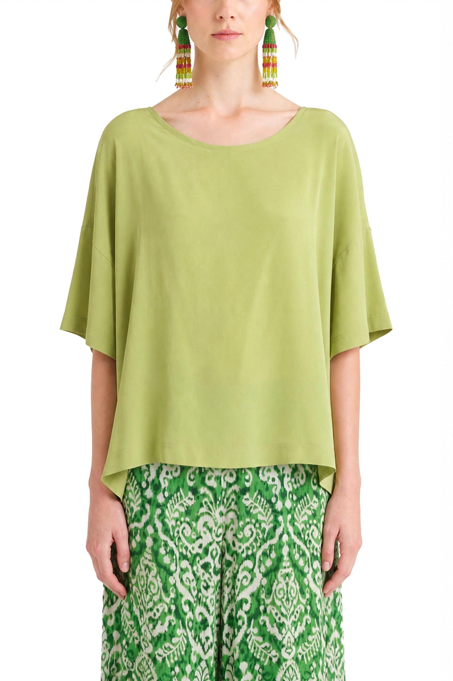 T-SHIRT MANICA CORTA IN CRÊPE CON MANICA TRE QUARTI DONNA VERDE