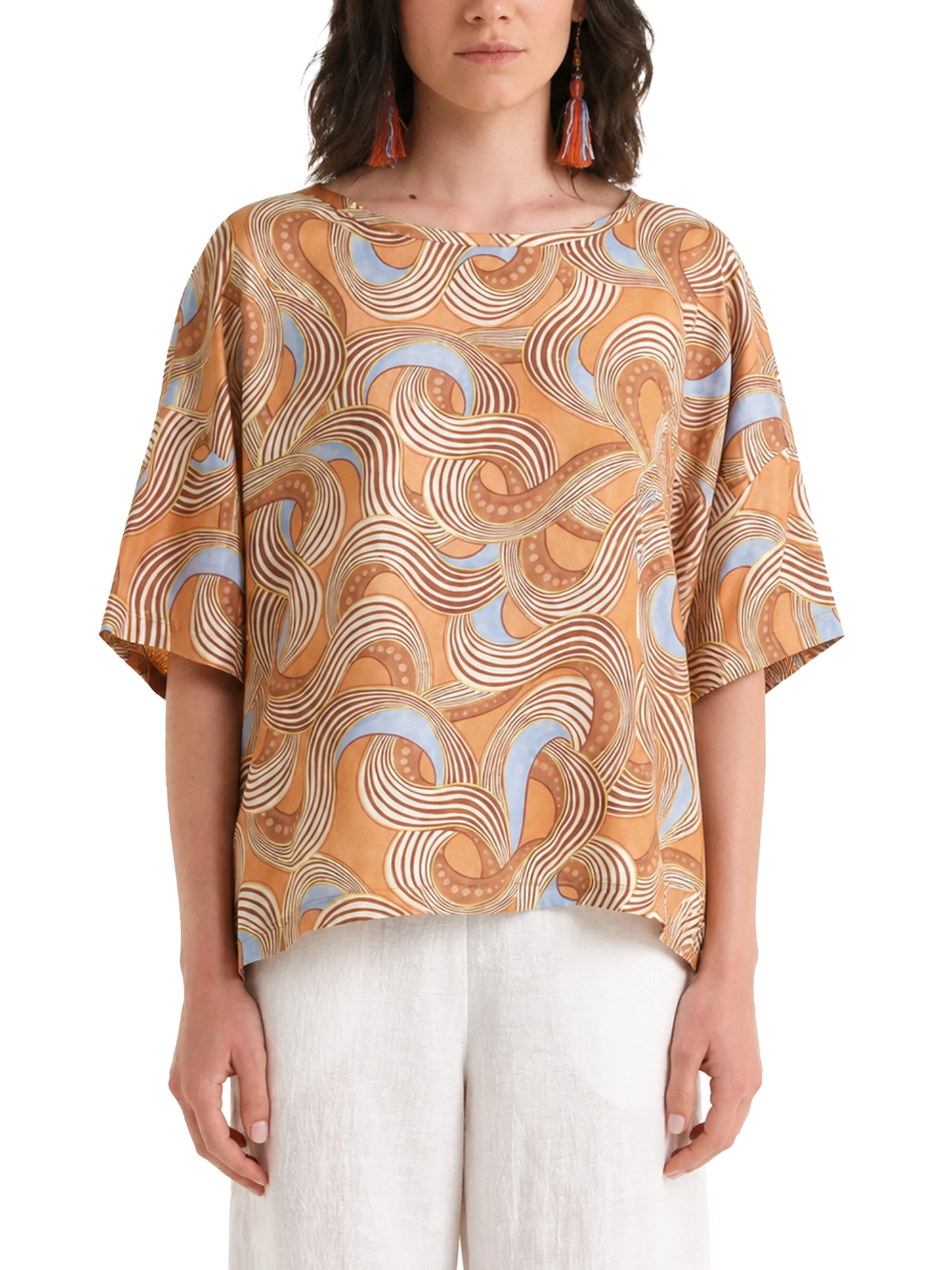 BLUSA MANICA CORTA IN PURA SETA CON STAMPA ALL OVER DONNA