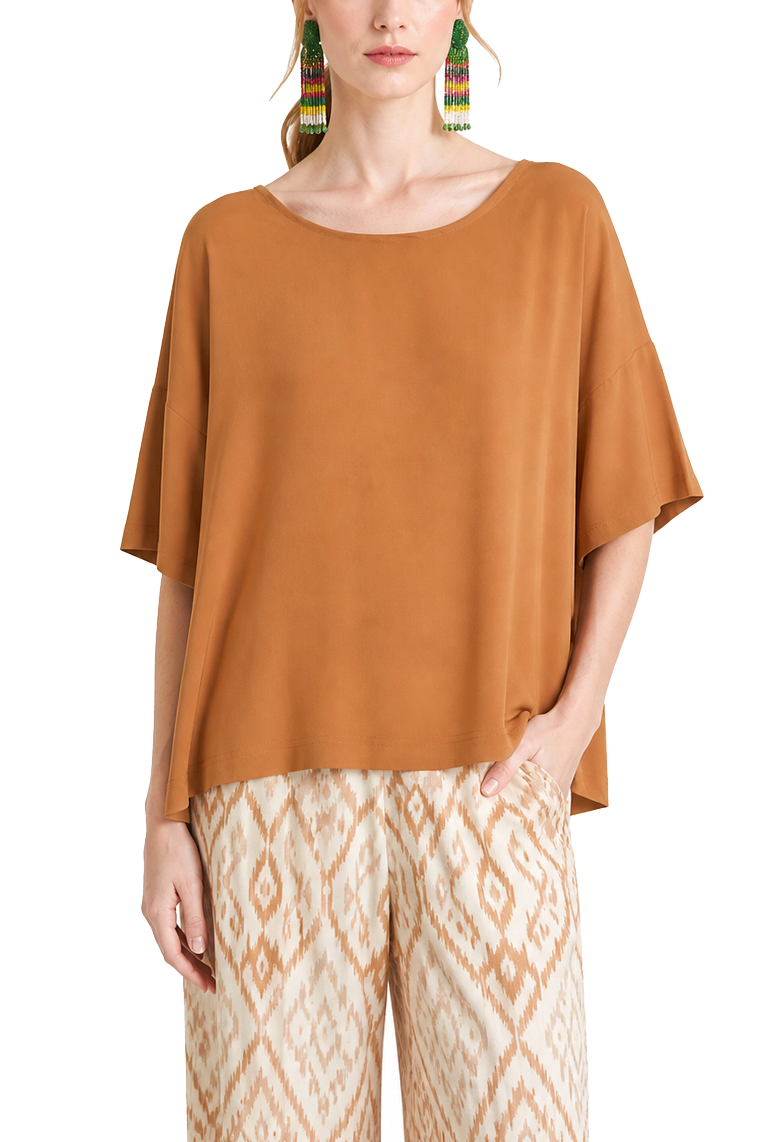 T-SHIRT MANICA CORTA IN CRÊPE CON MANICA TRE QUARTI DONNA ARANCIONE