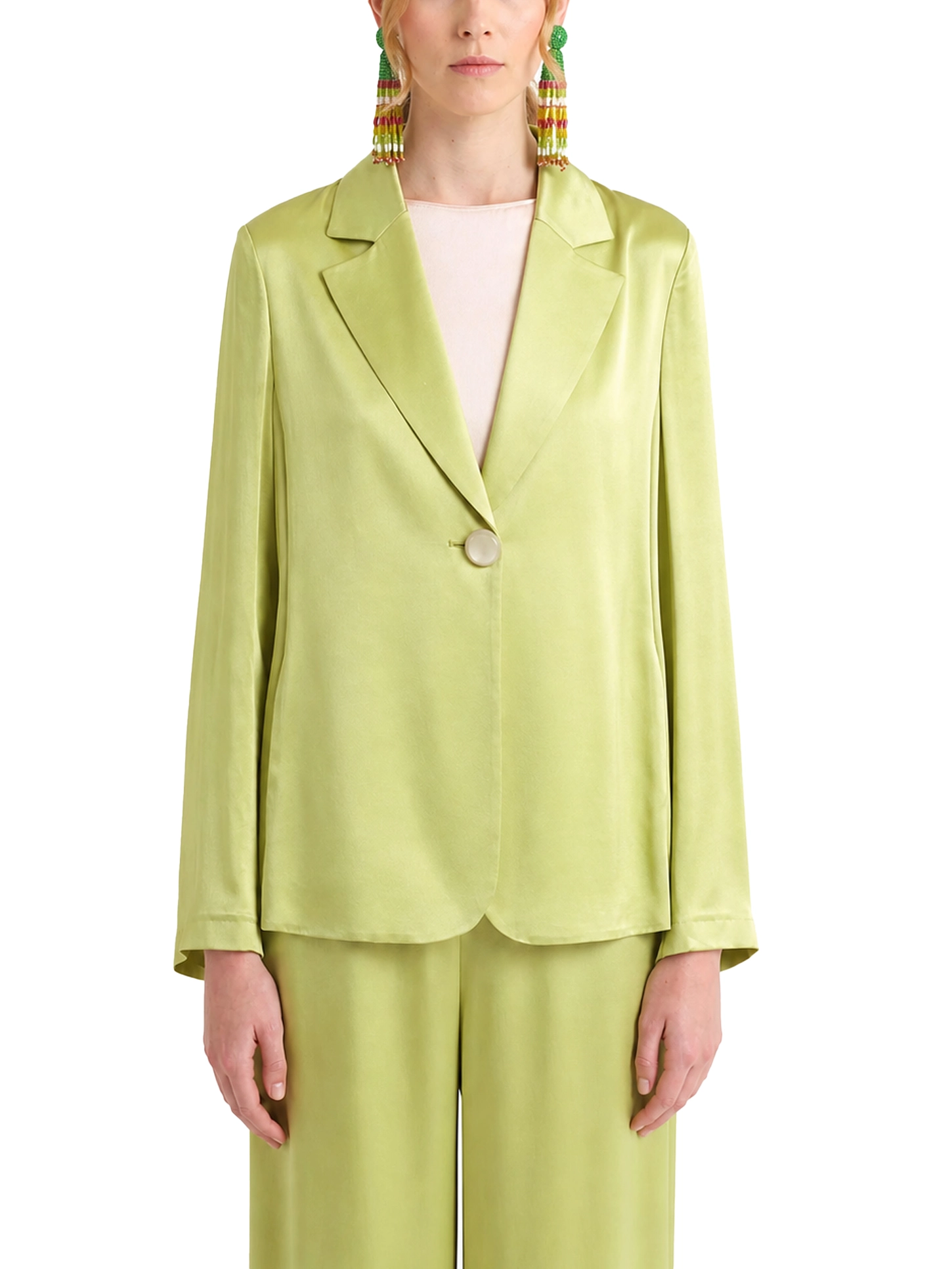 GIACCIA IN ENVERS SATIN DESTRUTTURATA CON UN BOTTONE DONNA VERDE