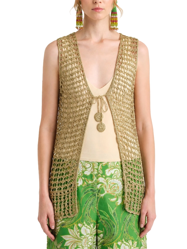 GILET IN FILATO LUREX LAVORATO A CROCHET DONNA ORO