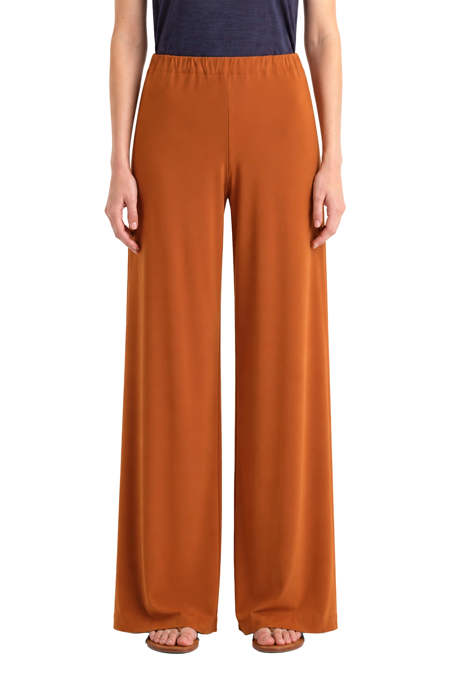 PANTALONE PALAZZO IN JERSEY LEGGERO CON VITA ELASTICIZZATA DONNA MARRONE CHIARO