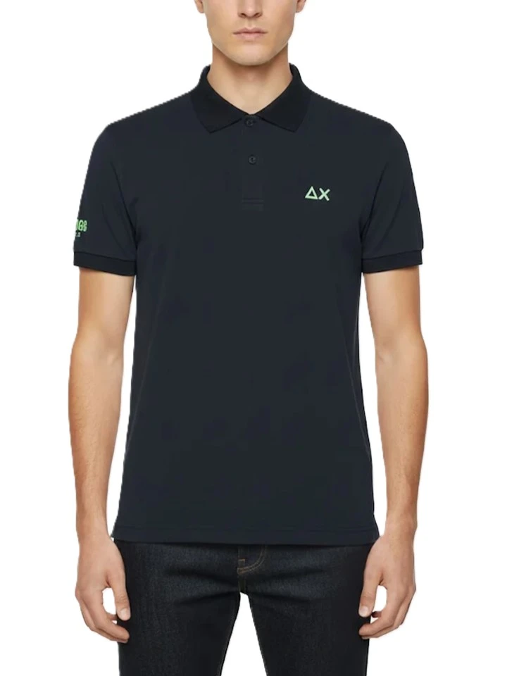 POLO MANICA CORTA IN PIQUET DI COTONE CON DETTAGLI A CONTRASTO UOMO BLU