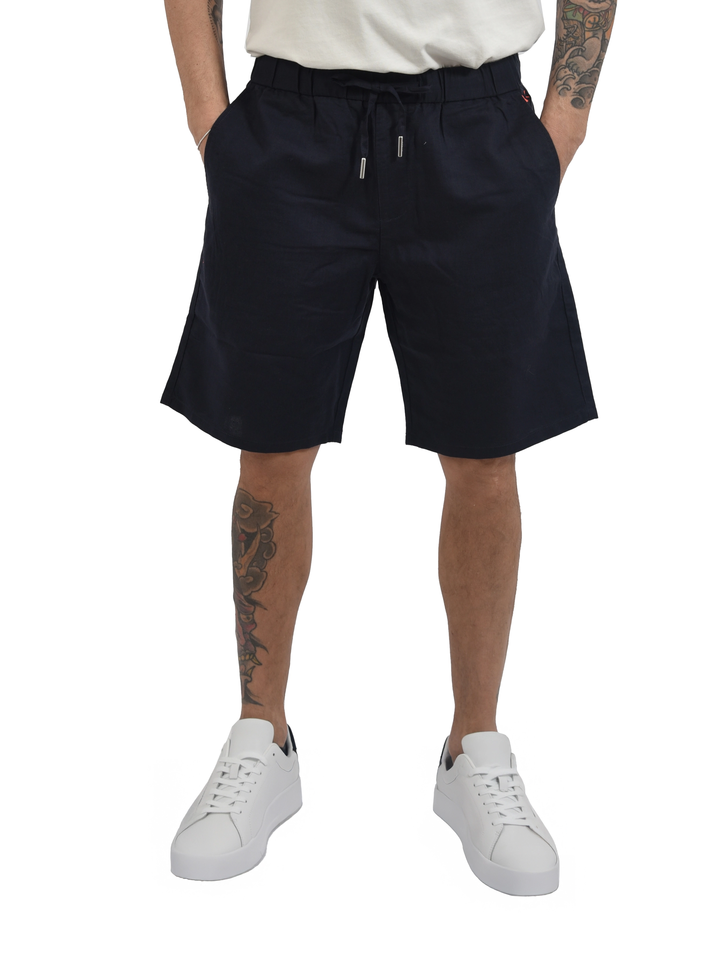 BERMUDA IN MISTO LISTO CON COULISSE UOMO BLU