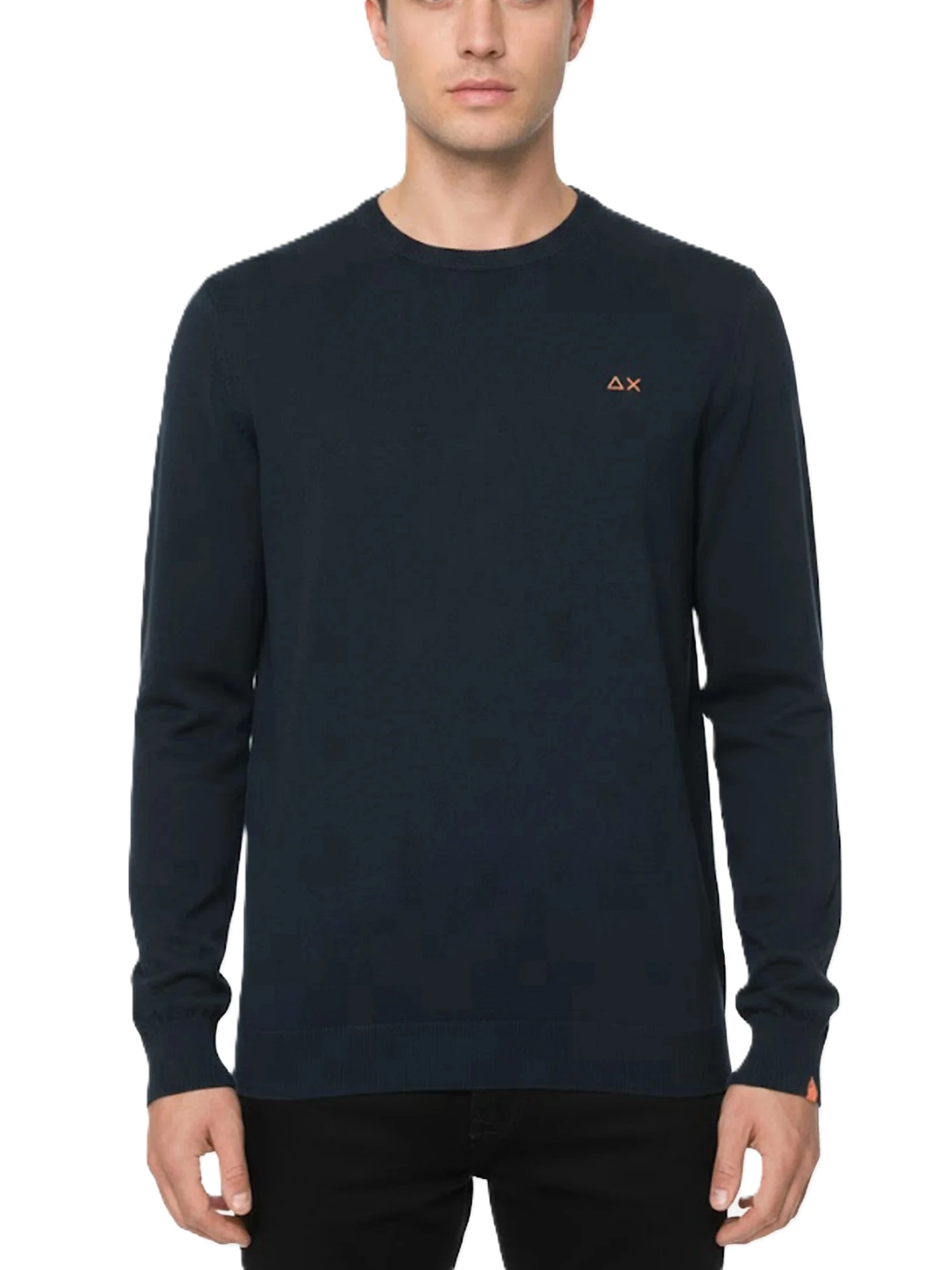 MAGLIA GIROCOLLO IN COTONE CON RICAMO FLUO UOMO BLU