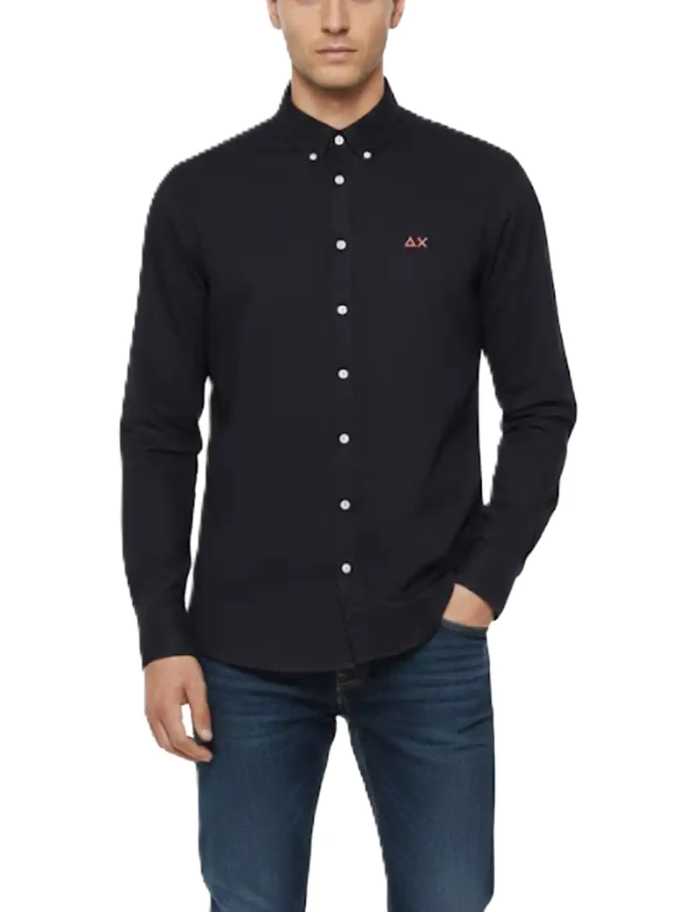 CAMICIA CASUAL IN MISTO LINO E COTONE CON LOGO UOMO BLU