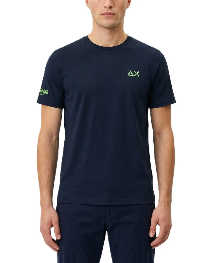 T-SHIRT MANICA CORTA IN JERSEY DI COTONE CON LOGO FLUO UOMO BLU