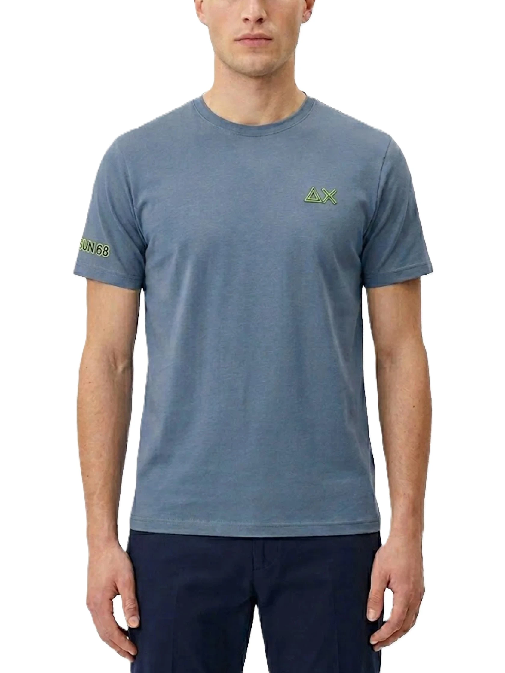 T-SHIRT MANICA CORTA IN JERSEY DI COTONE CON LOGO FLUO UOMO AZZURRO