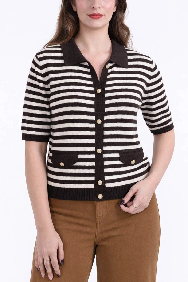 CARDIGAN A MANICA IN COTONE E SETA  DONNA MARRONE