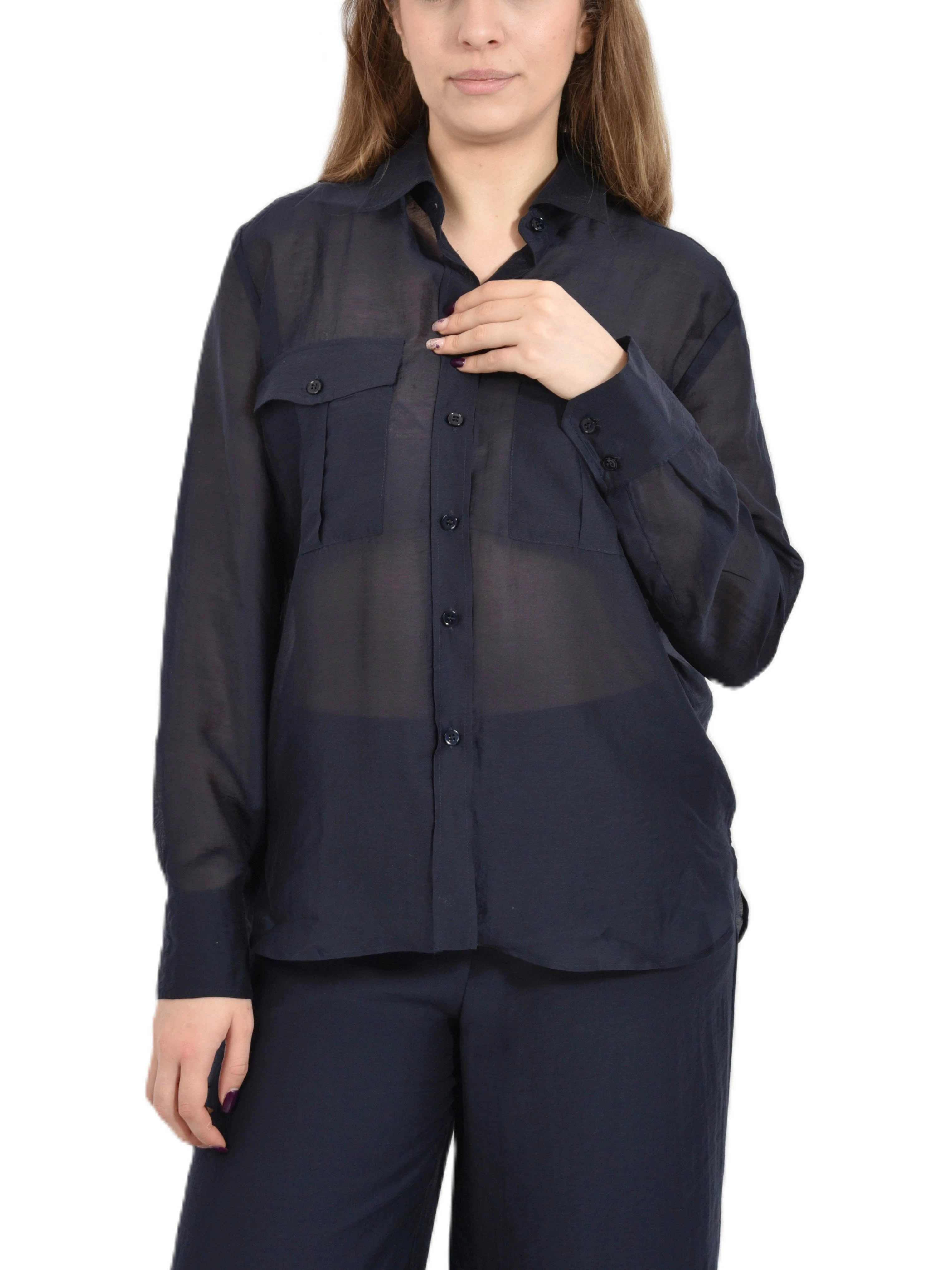 CAMICIA IN ORGANZA  IN MISTO LYOCELL DONNA BLU