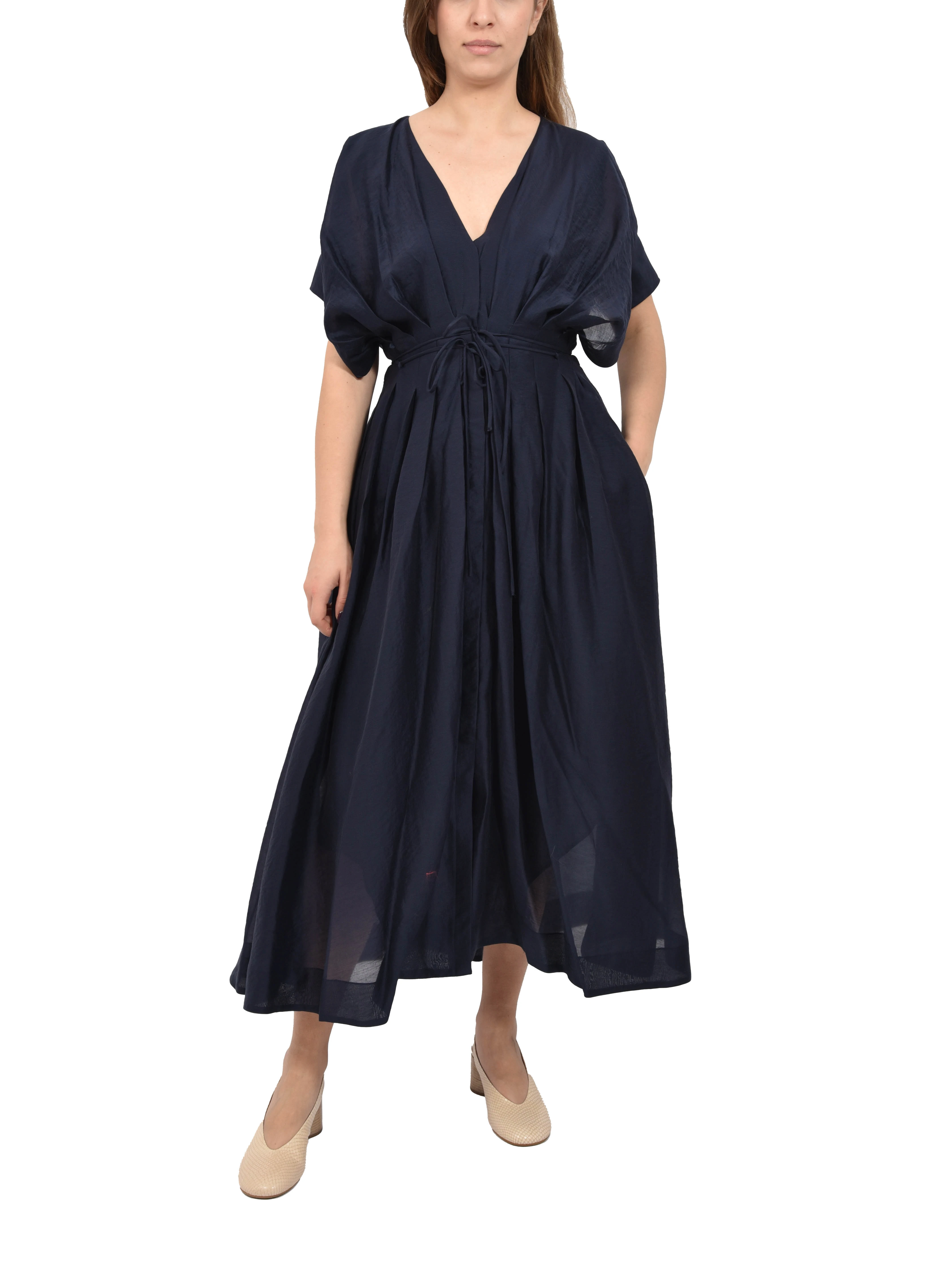 VESTITO LUNGO IN ORGANZA CON DOPPIA CINTURINA DONNA BLU