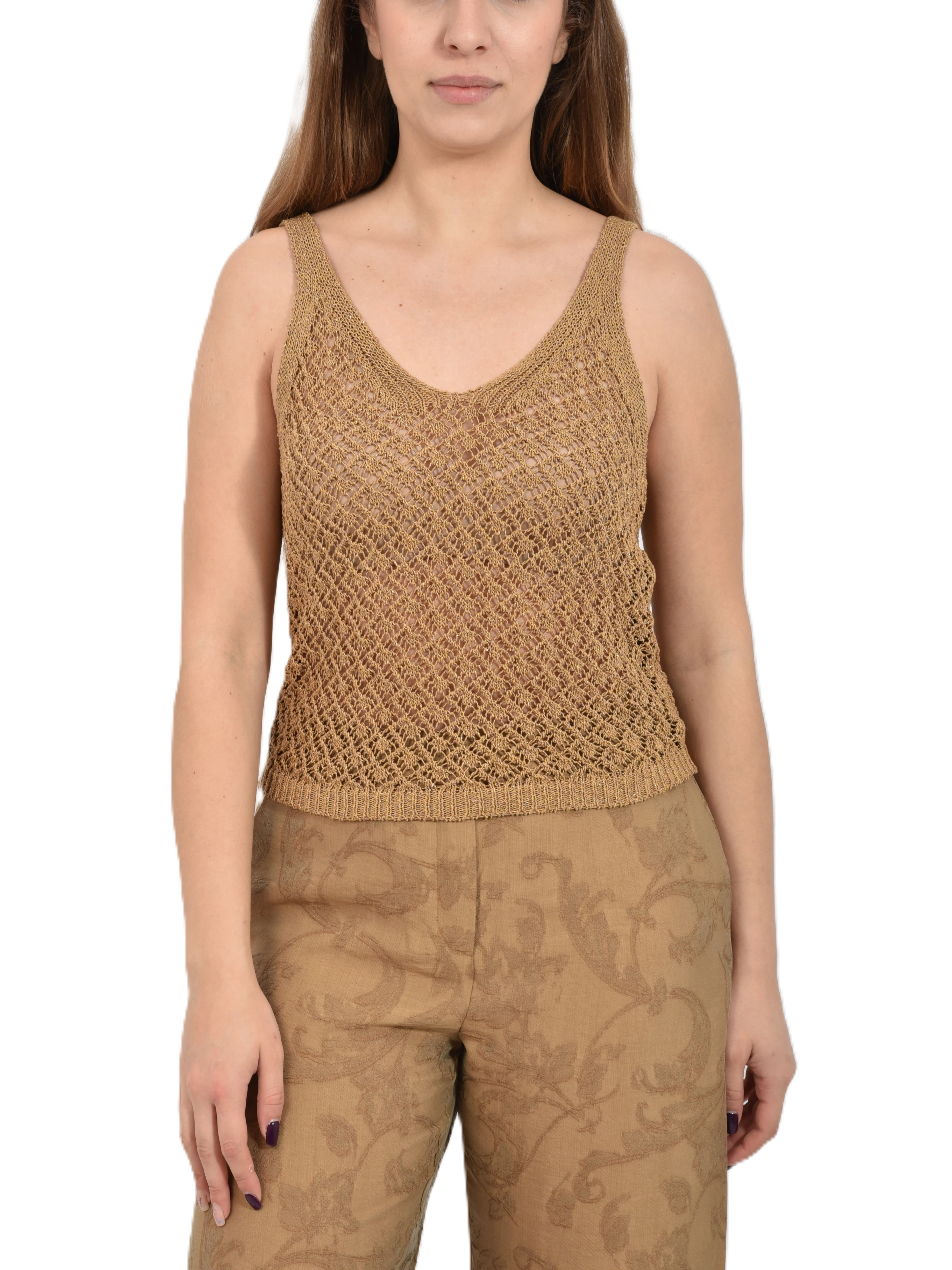 TOP TRAFORATO IN COTONE E LUREX DONNA BEIGE
