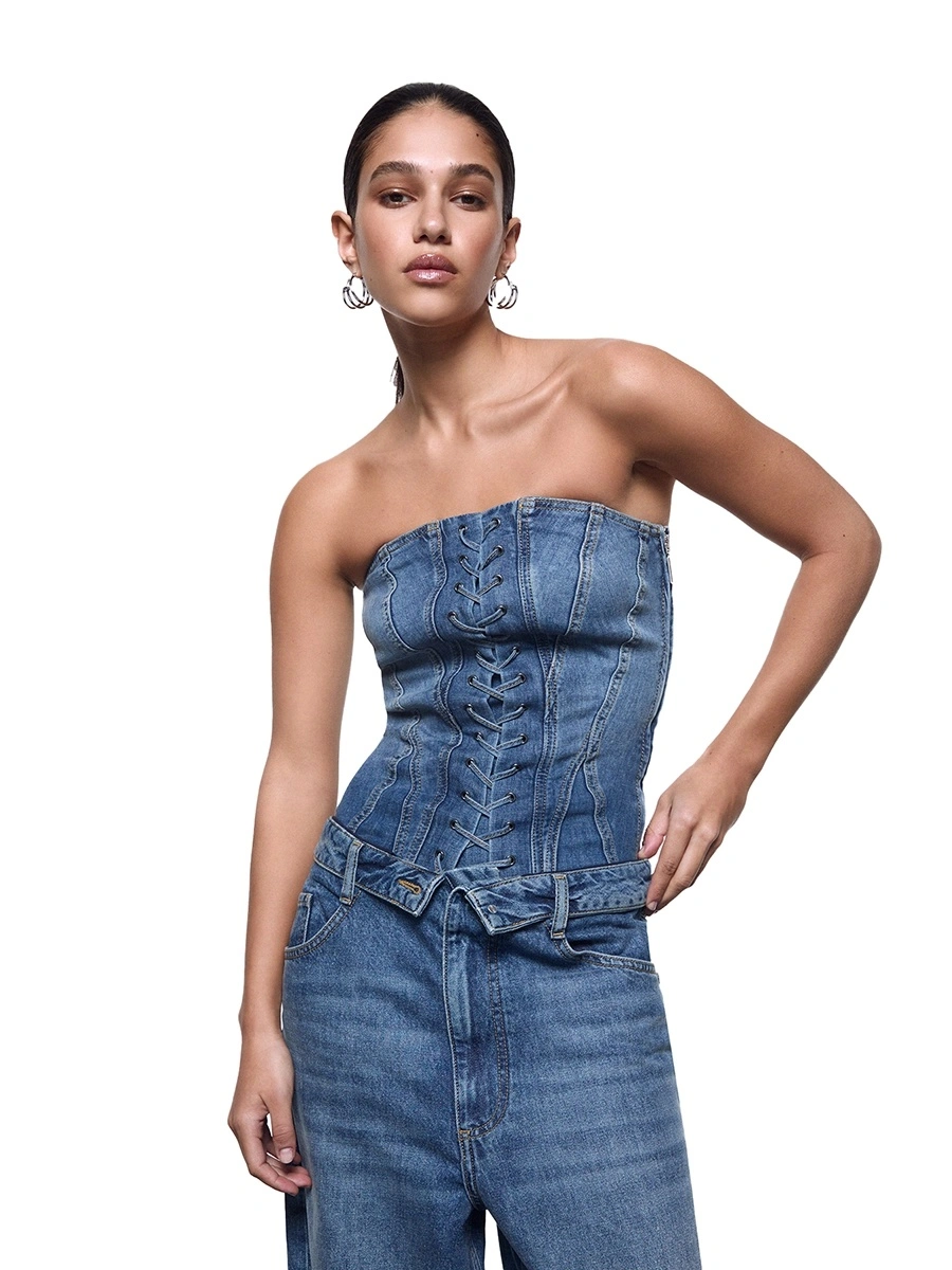 TOP CORSETTO IN DENIM DONNA BLU