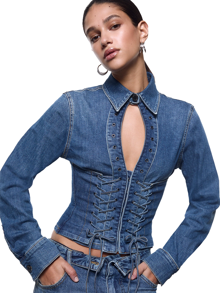 CAMICIA IN DENIM CHIUSURA NASCOSTA DONNA BLU