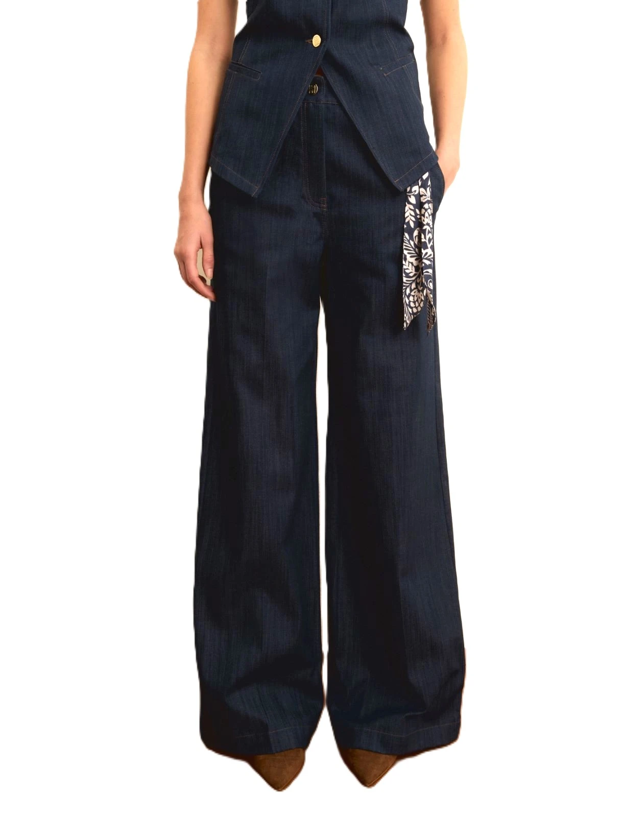 PANTALONE PALAZZO IN GARBADINA DI MISTO COTONE E VISCOSA DONNA BLU