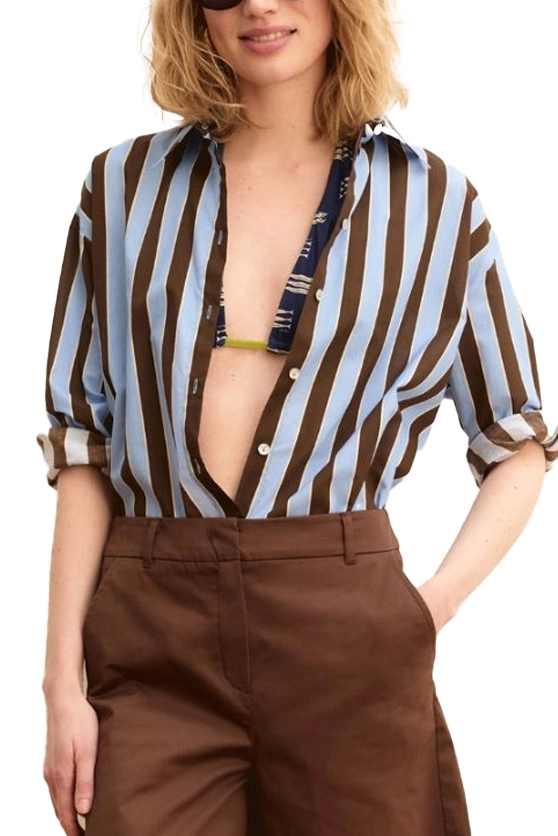 CAMICIA IN PURO COTONE CON STAMPA A RIGHE DONNA AZZURRO