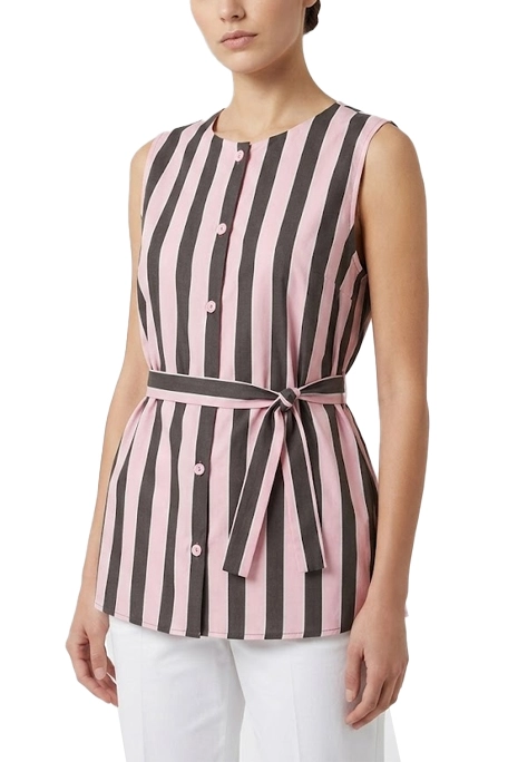 TOP IN MUSSOLA DI COTONE STAMPATA CON BOTTONI A VISTA DONNA ROSA