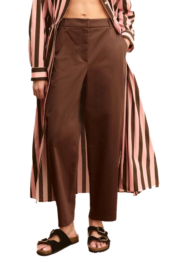 PANTALONE CHINO IN RASO DI COTONE STRETCH LINEA BARREL DONNA MARRONE