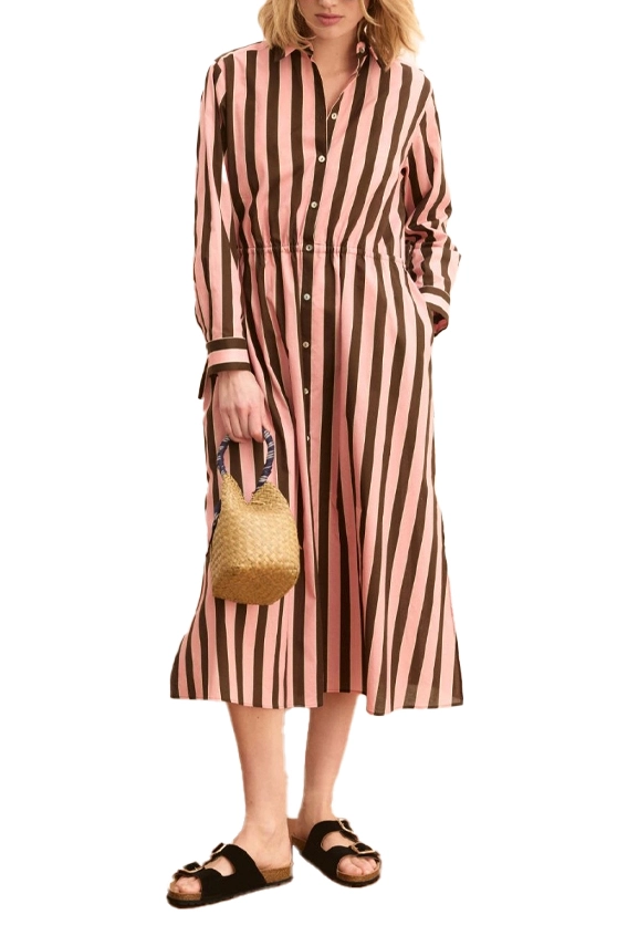 VESTITO CHEMISIER IN MUSSOLA DI COTONE CON COULISSE REGOLABILE DONNA ROSA