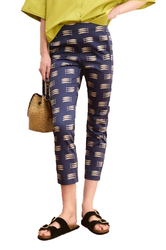 PANTALONI CROPPED ADERENTI IN RASO DI COTONE DONNA BLU