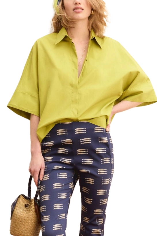 CAMICIA MANICA TRE QUARTI A KIMONO IN COTONE DONNA VERDE