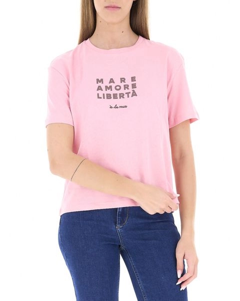 T-SHIRT MANICA CORTA IN JERSEY DI PURO COTONE  LINEA BOXY DONNA ROSA