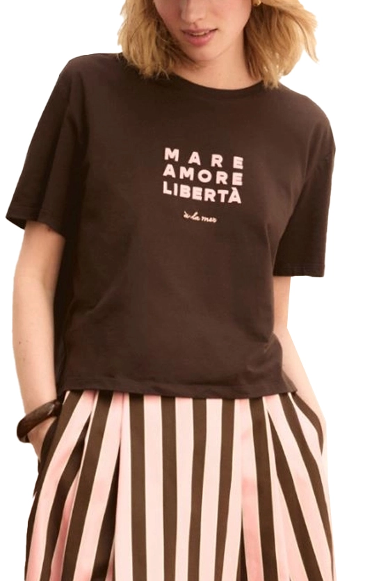 T-SHIRT MANICA CORTA IN JERSEY DI PURO COTONE  LINEA BOXY DONNA MARRONE