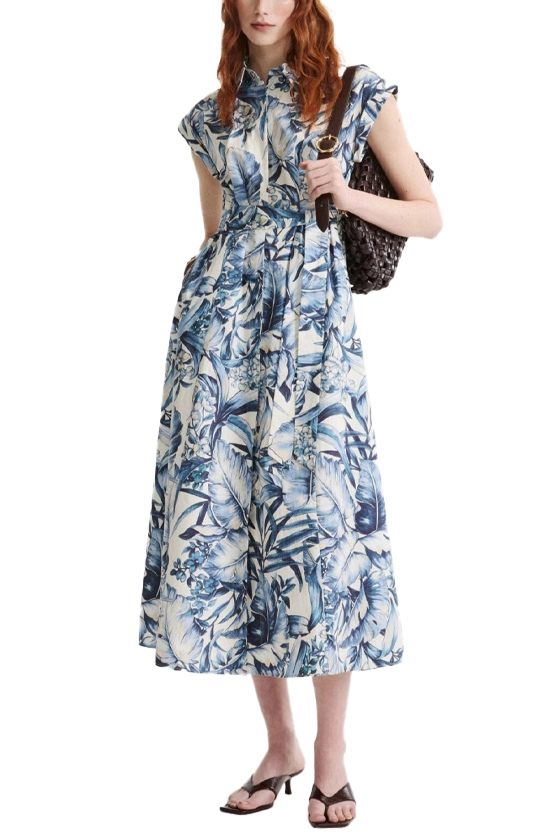VESTITO CHEMISIER IN COTONE CON MAXI STAMPA DONNA AZZURRO