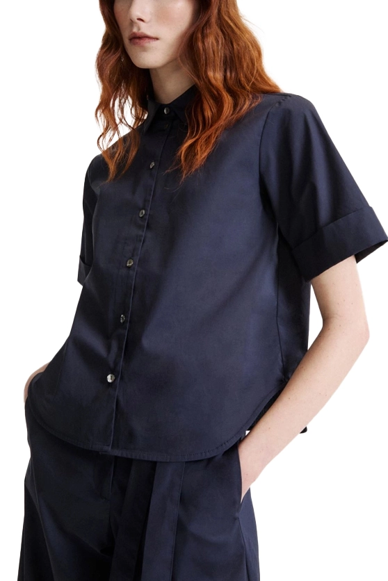 CAMICIA MANICA CORTA CON MANICA CORTA E RISVOLTO DONNA BLU