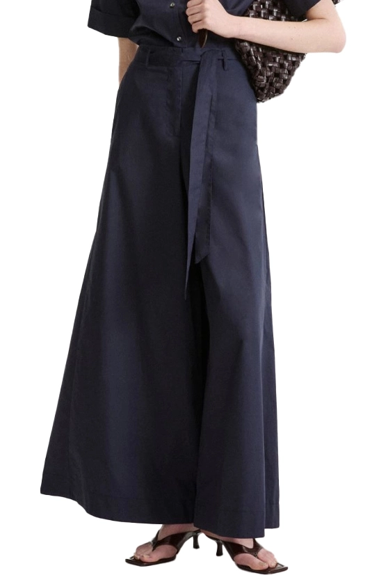 PANTALONI PALAZZO IN PURO COTONE AMPI CON FUSCIACCA DONNA BLU