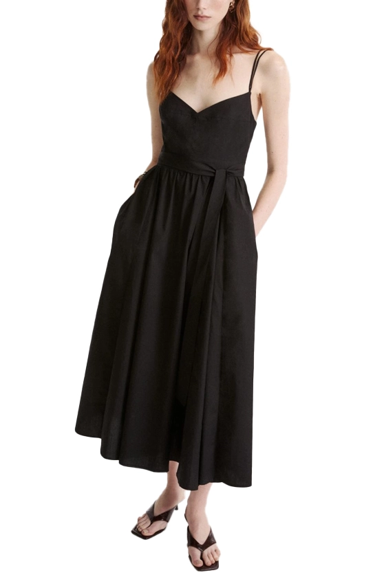 VESTITO LUNGO IN PURO COTONE CON SPALLINE SOTTILI DONNA NERO