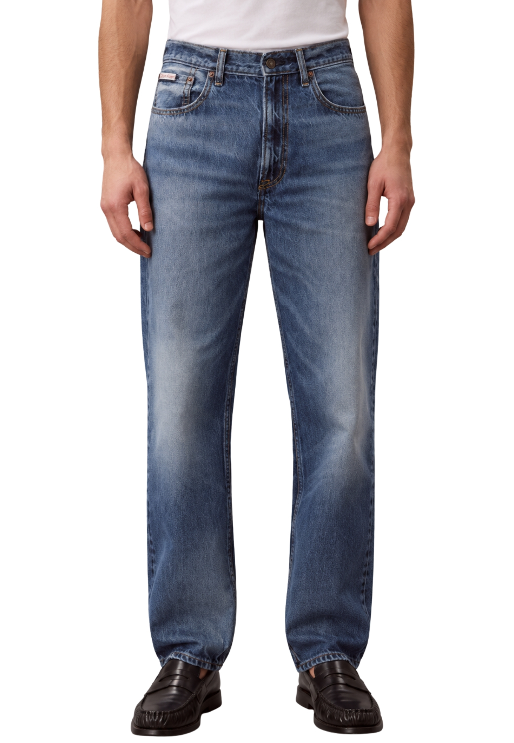 JEANS REGULAR CINQUE TASCHE CON EFFETTO VISSUTO UOMO BLU