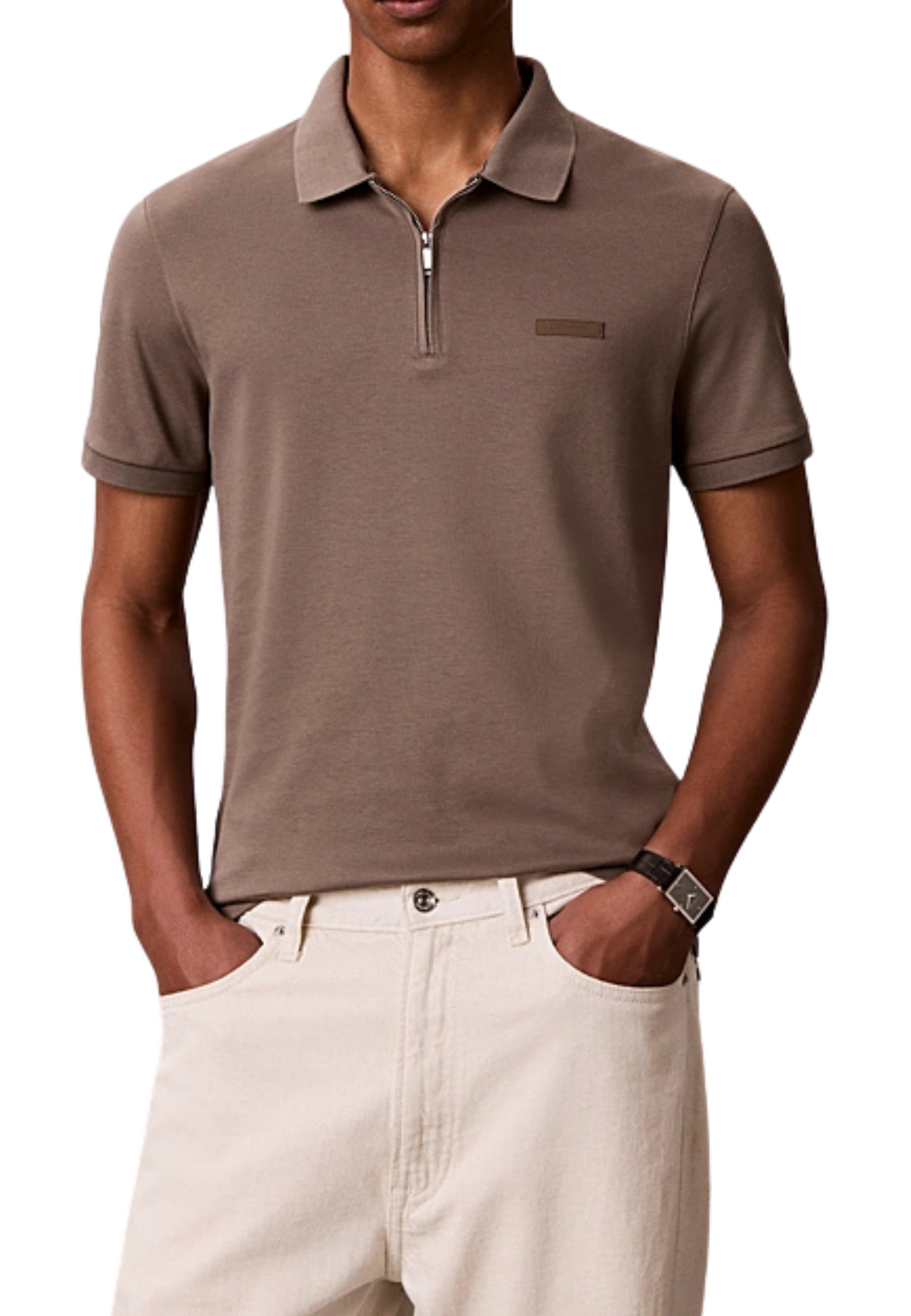 POLO SLIM COLLO CON ZIP UOMO TORTORA