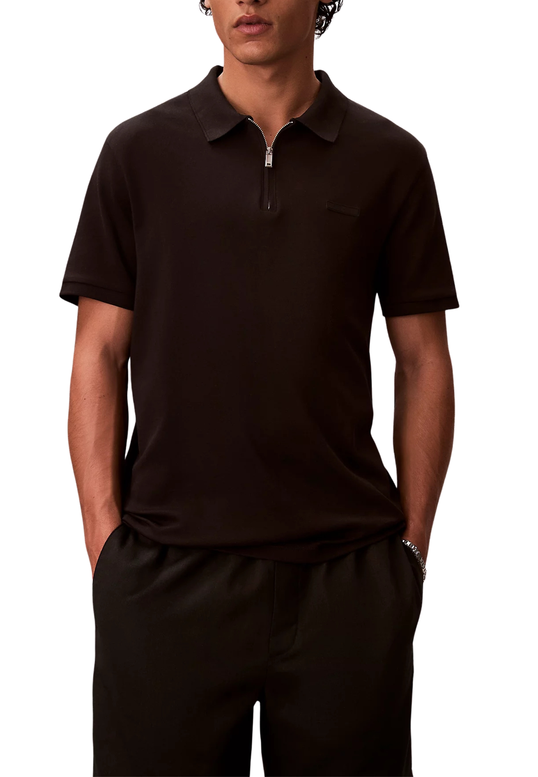 POLO MANICA CORTA SLIM COLLO CON ZIP UOMO NERO