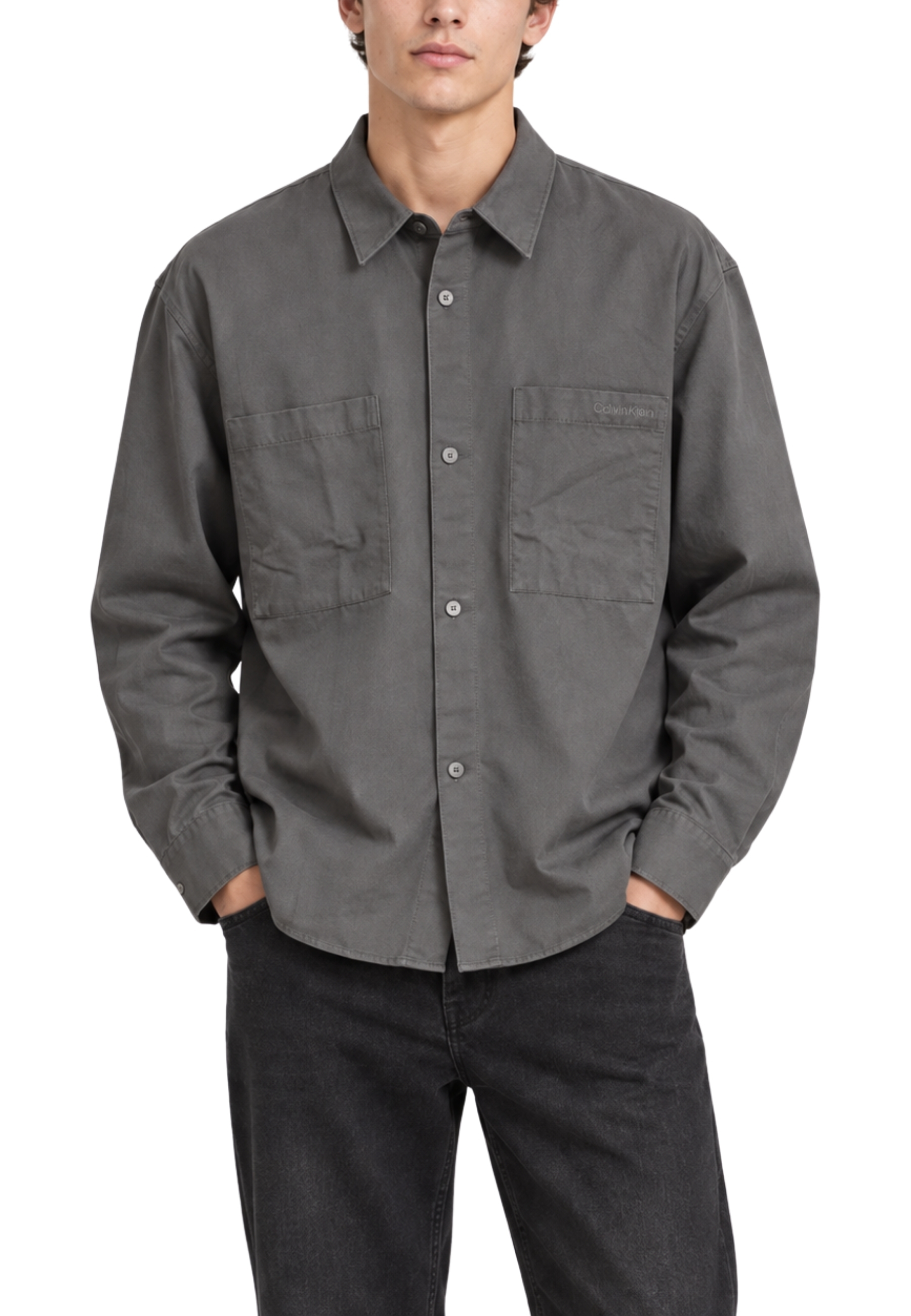 GIACCA CAMICIA IN COTONE E LINO UOMO GRIGIO